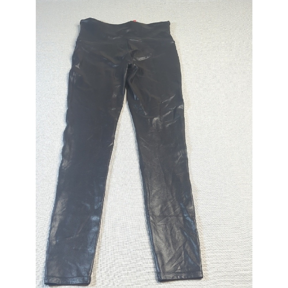 SPANX Black Faux Leather Leggings Size M High Rise Shaping Sleek - Picture 5 of 7